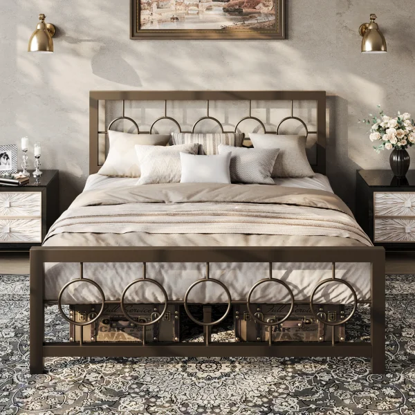 Bed Frame with Circular Design Headboard and Footboard,