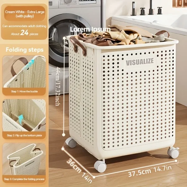 Large Capacity PP Material Rolling Laundry Cart with Lid