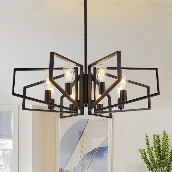 Modern 8-Light Chandelier Adjustable Height Metal  Light