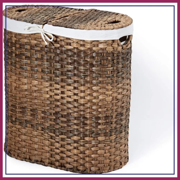 Oval Hamper for Clothes, Linens, Sheets,  Brown