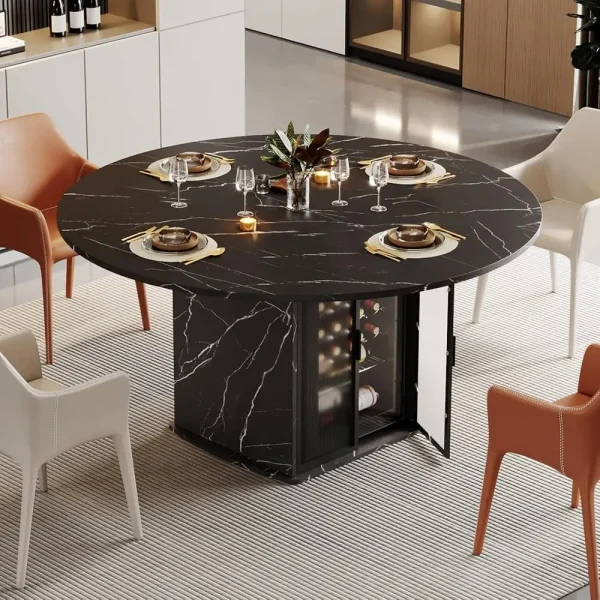 Black Marble Top Dining Table with Storage